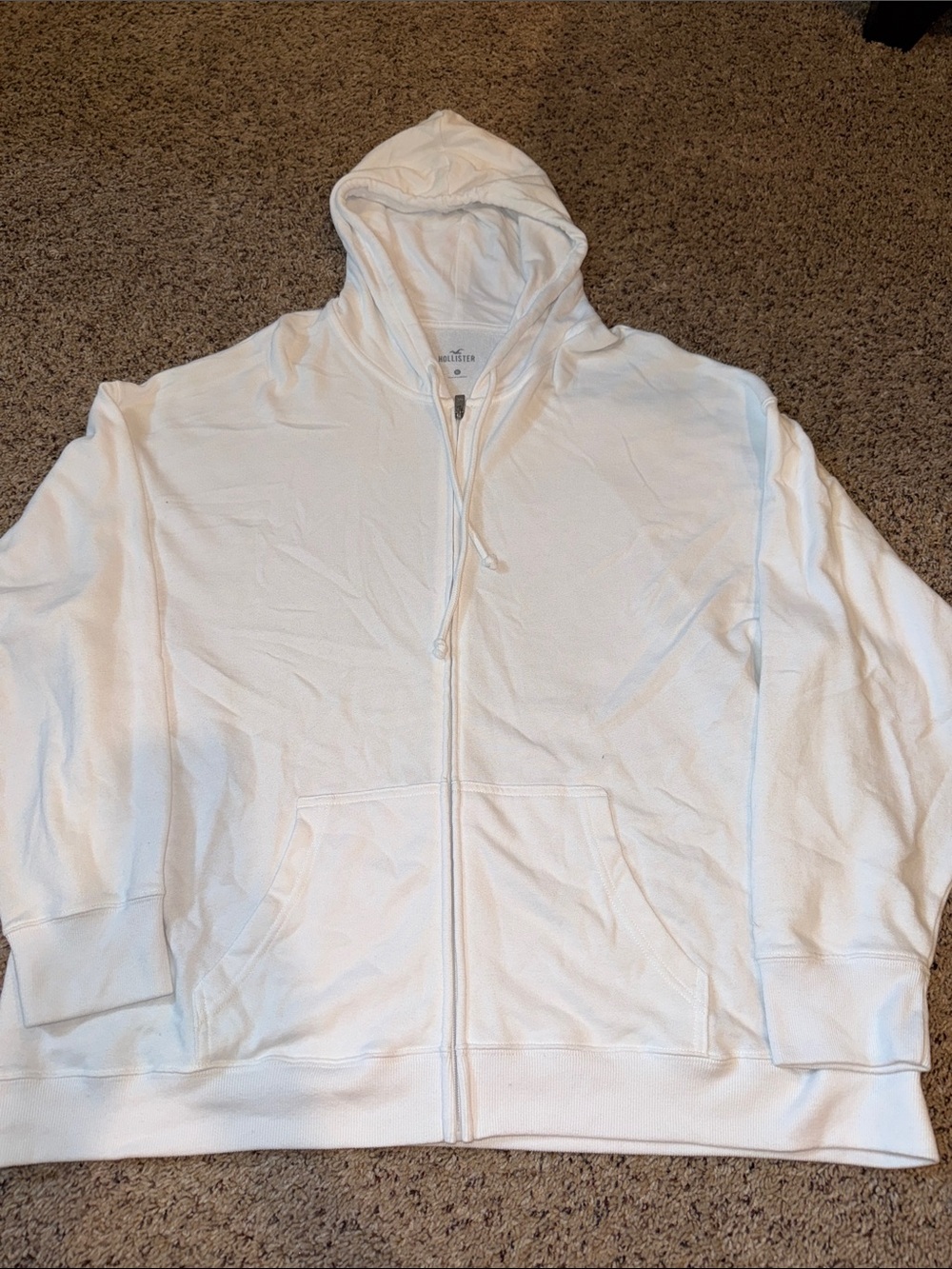 Hollister White Zip-Up Hoodie with Logo